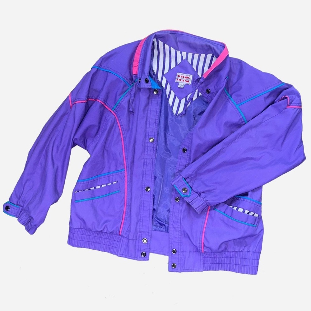 2000s NEW YORK GIRL PURPLE WINDBREAKER COAT MULTICOLOR